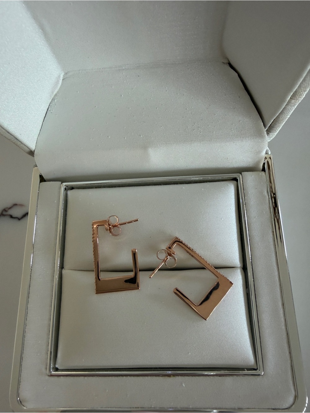 Modern Rose Gold Geometric Square Drop Earrings
